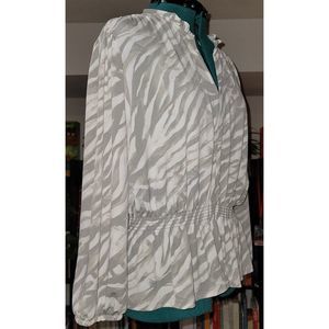 SIMPLY VERAWANG Sz XL Gray/White Zebra Print Watercolor Blouse Peplum Waist NWT